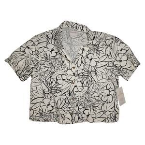 NWT Brixton Floral Button Up Shirt Womens Size 2 Linen Blend Cropped